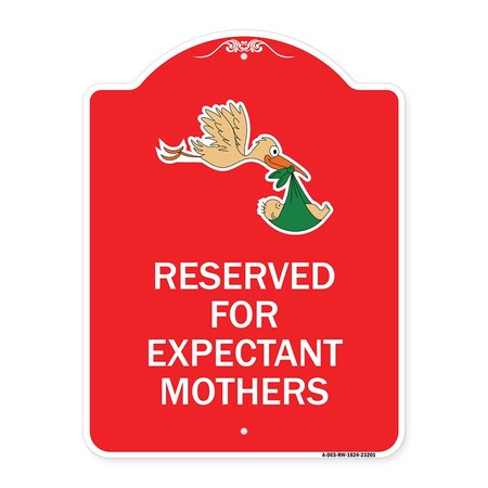 Signmission Reserved for Expectant Mothers With Stork & Baby Graphic, Red & White Architectural, RW-1824-23201 A-DES-RW-1824-23201